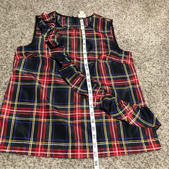 J. Crew Tartan Plaid Ruffle Sleeveless Top- 4 - Picture 5 of 6